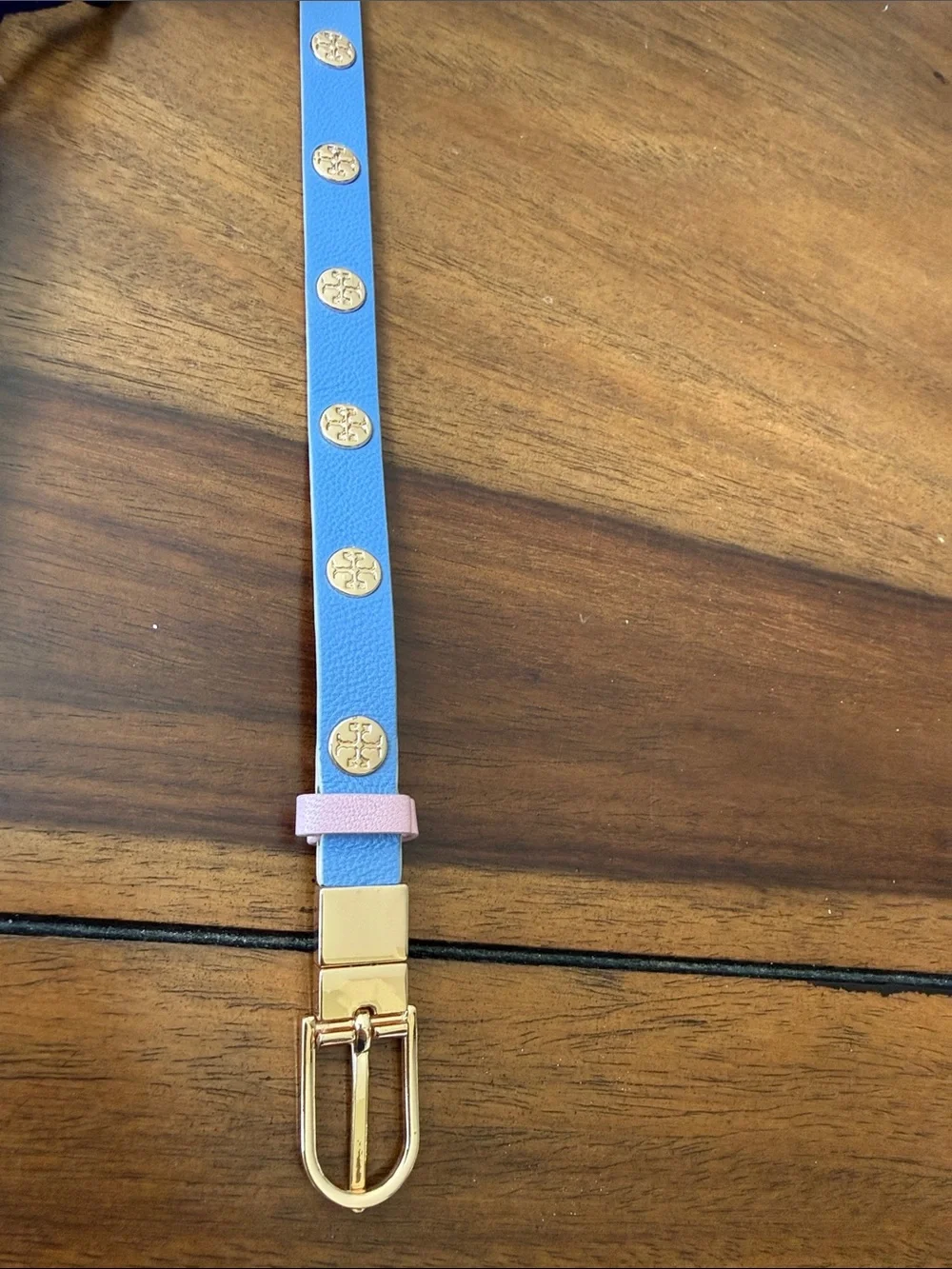 Tory Burch Reversible Double Wrap Leather Logo Stud Bracelet Orange Blue w/ Box